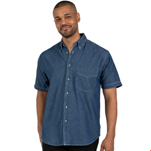 MENS SHORT SLEEVE PREMIUM DENIM  -  VINTAGE BLUE 2 EXTRA LARGE SOLID