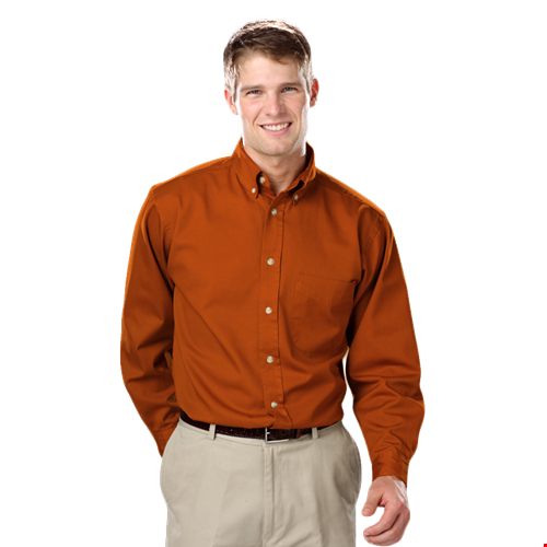 MENS LONG SLEEVE 100% COTTON TWILL  -  BURNT ORANGE 2 EXTRA LARGE  SOLID