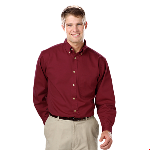 MENS LONG SLEEVE 100% COTTON TWILL  -  BURGUNDY 2 EXTRA LARGE  SOLID