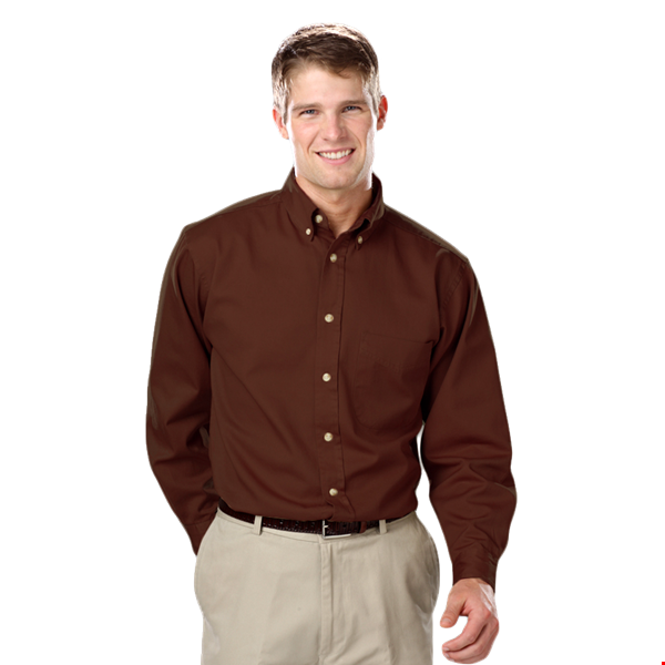 MENS LONG SLEEVE 100% COTTON TWILL  -  CHOCOLATE 2 EXTRA LARGE  SOLID