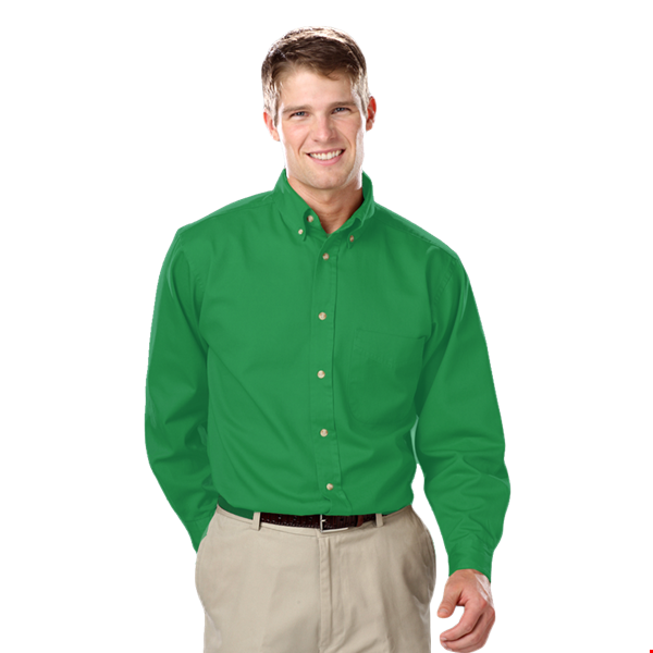 MENS LONG SLEEVE 100% COTTON TWILL  -  KELLY 2 EXTRA LARGE  SOLID