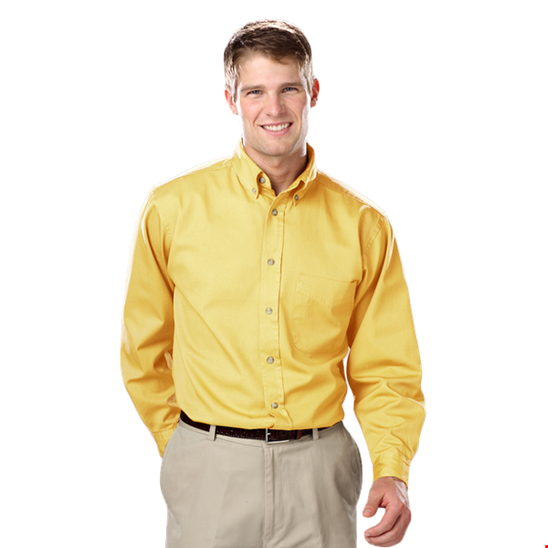 MENS LONG SLEEVE 100% COTTON TWILL  -  MAIZE LARGE SOLID