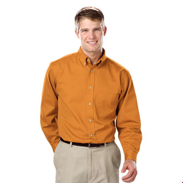 MENS LONG SLEEVES 100% COTTON TWILL  -  MANGO 2 EXTRA LARGE  SOLID