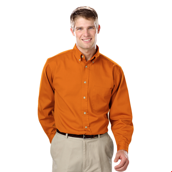 MENS LONG SLEEVE 100% COTTON TWILL  -  ORANGE 2 EXTRA LARGE SOLID