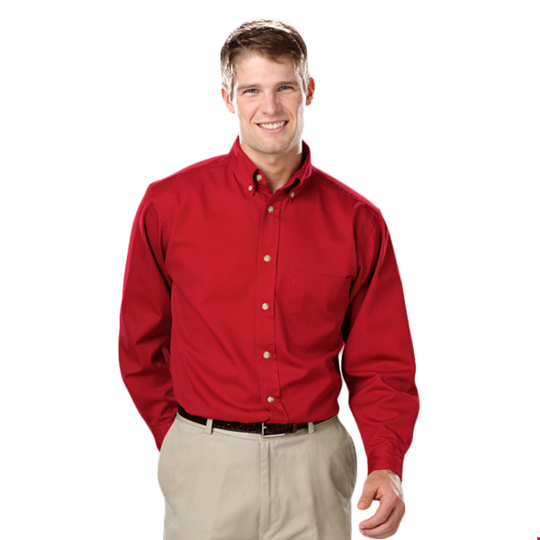 MENS LONG SLEEVE 100% COTTON TWILL  -  RED 2 EXTRA LARGE  SOLID