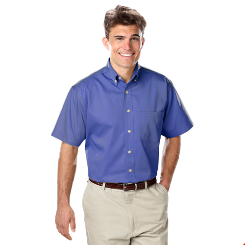 MENS SHORT SLEEVE 100% COTTON TWILL -  FRENCH BLUE 2 EXTRA LARGE SOLID