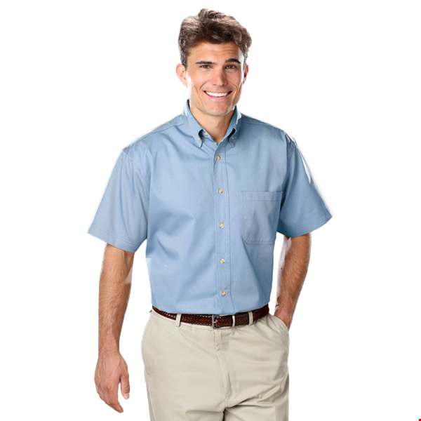 MENS SHORT SLEEVE 100% COTTON TWILL -  LIGHT BLUE 2 EXTRA LARGE SOLID