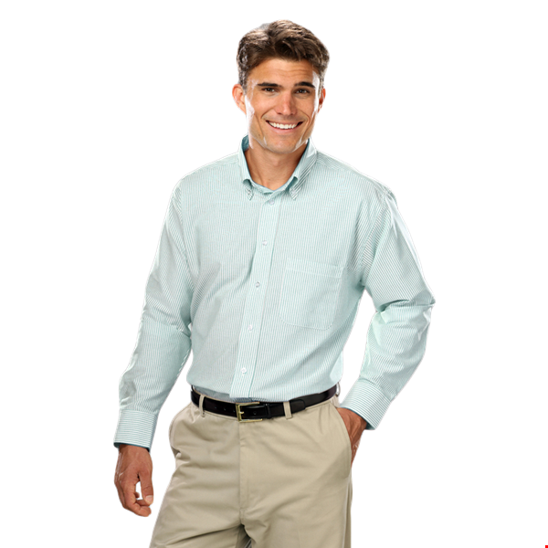 MENS LONG SLEEVE OXFORD  -  GREEN STRIPE 2 EXTRA LARGE STRIPE