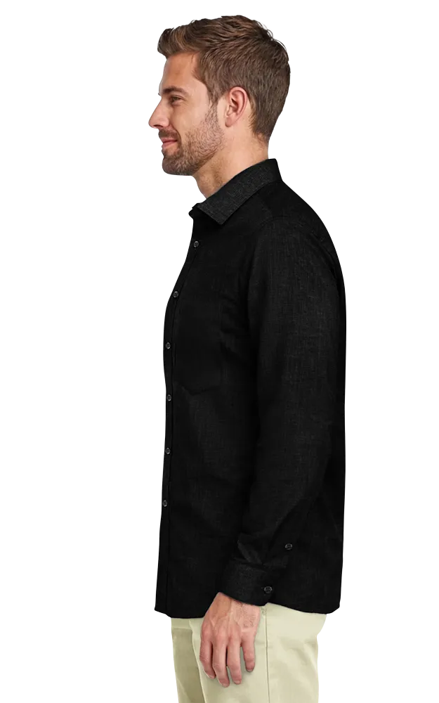 MEN'S CROSS-WEAVE L/S SHIRTL  -  BLACK 2 EXTRA LARGE SOLID