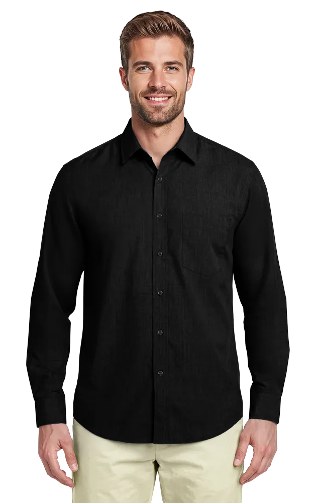 MEN'S CROSS-WEAVE L/S SHIRTL  -  BLACK 2 EXTRA LARGE SOLID