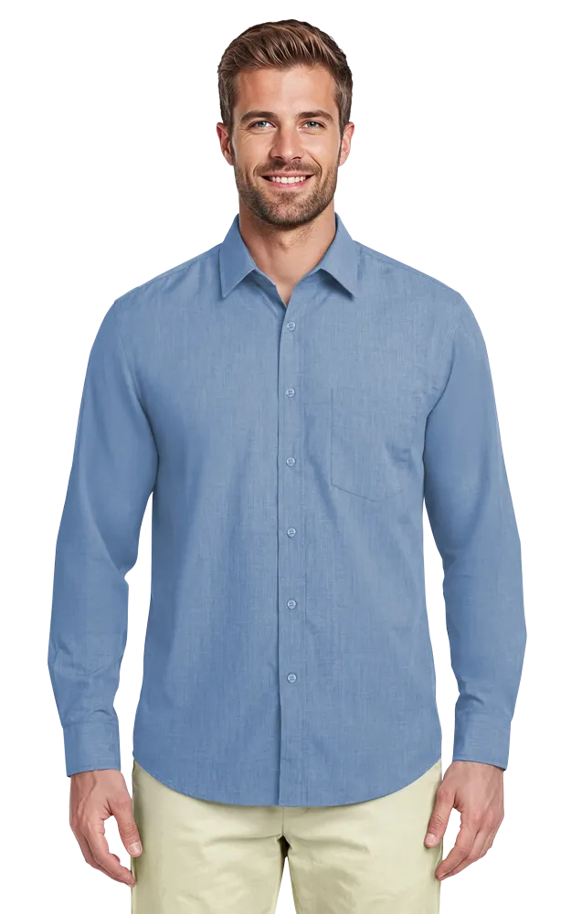 MEN'S CROSS-WEAVE L/S SHIRTL  -  LIGHT BLUE 2 EXTRA LARGE SOLID