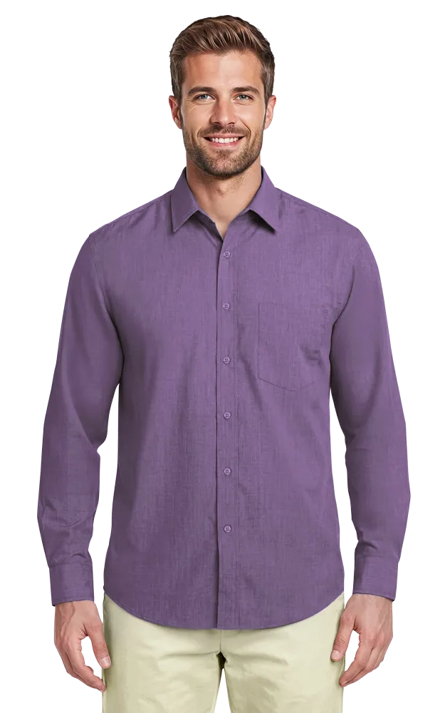 MEN'S CROSS-WEAVE L/S SHIRTL  -  PLUM 2 EXTRA LARGE SOLID