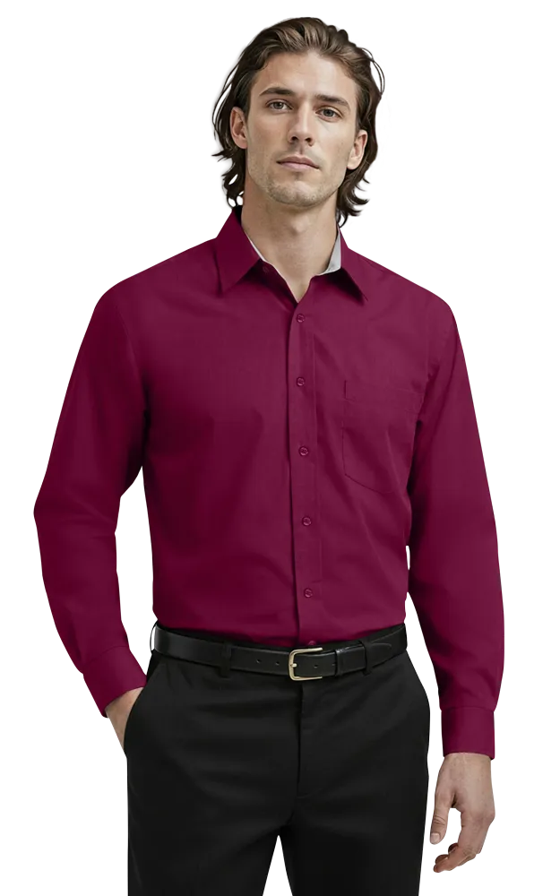 MENS L/S PEACHED FINE LINE TWILL  -  BURGUNDY 2 EXTRA LARGE SOLID