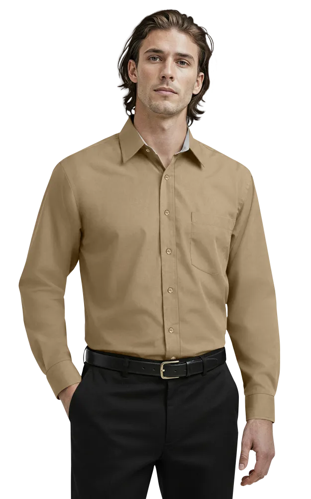 MENS L/S PEACHED FINE LINE TWILL  -  TAN 2 EXTRA LARGE SOLID