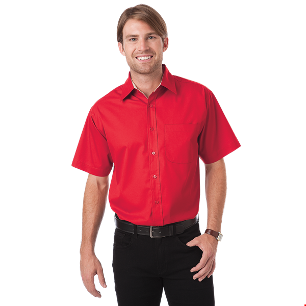 MENS S/S PEACHED  FINE LINE TWILL  -  RED MEDIUM SOLID