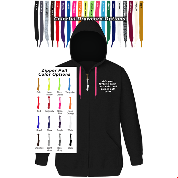 CUSTOM DRAWCORD & ZIPPER PULL HOODIE BLACK 2 EXTRA LARGE SOLID