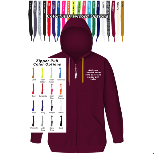 CUSTOM DRAWCORD & ZIPPER PULL HOODIE BURGUNDY 2 EXTRA LARGE SOLID