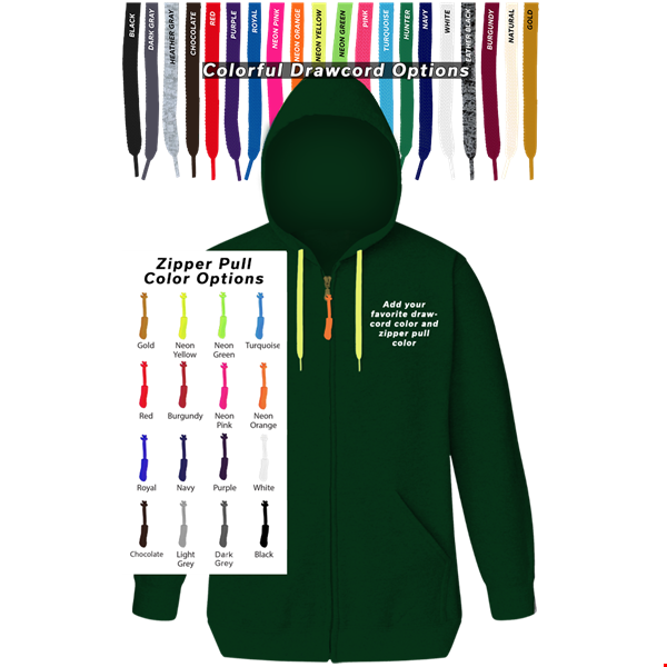 CUSTOM DRAWCORD & ZIPPER PULL HOODIE HUNTER 2 EXTRA LARGE SOLID