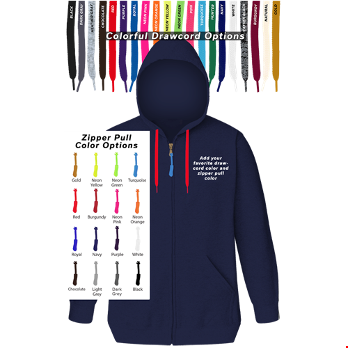 CUSTOM DRAWCORD & ZIPPER PULL HOODIE NAVY 2 EXTRA LARGE SOLID