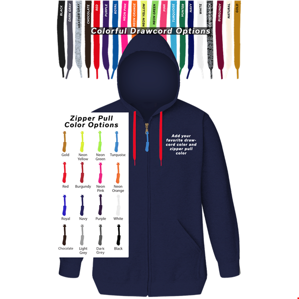 CUSTOM DRAWCORD & ZIPPER PULL HOODIE NAVY 2 EXTRA LARGE SOLID