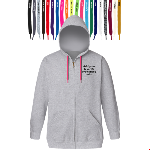 CUSTOM DRAWSTRING ZIP-UP HOODIE HEATHER GREY 2 EXTRA LARGE SOLID