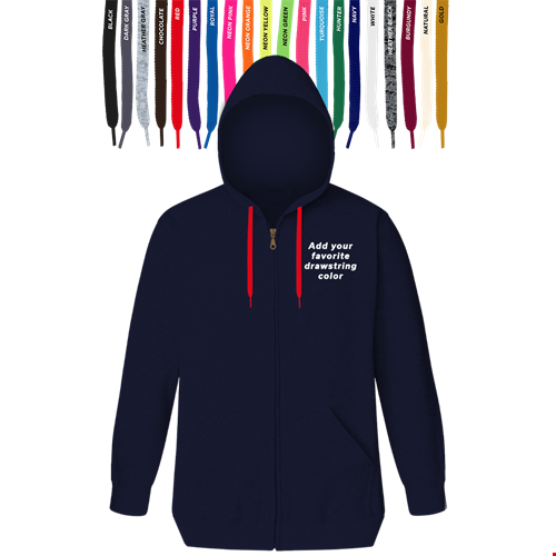 CUSTOM DRAWSTRING ZIP-UP HOODIE NAVY 2 EXTRA LARGE SOLID