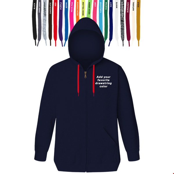 CUSTOM DRAWSTRING ZIP-UP HOODIE NAVY 2 EXTRA LARGE SOLID