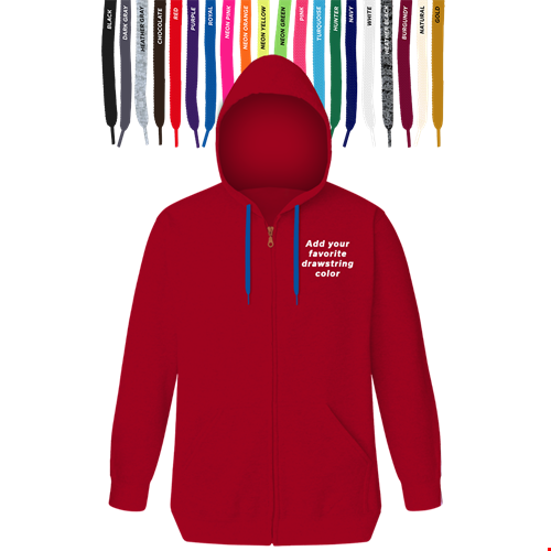 CUSTOM DRAWSTRING ZIP-UP HOODIE RED 2 EXTRA LARGE SOLID