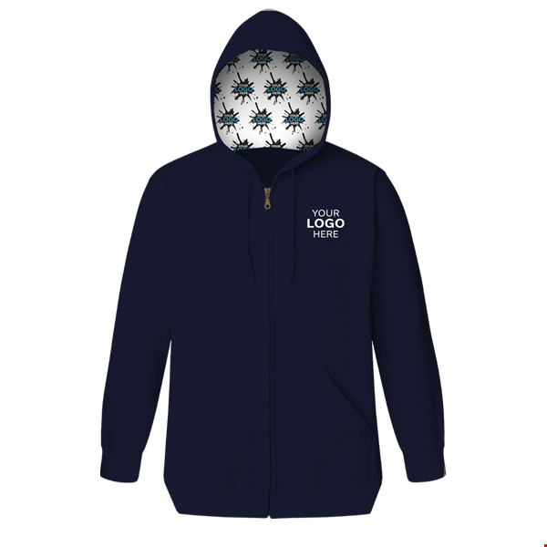 YOUR LOGO HERE FLEECE ZIP FRONT HOODIE NAVY 2 EXTRA LARGE SOLID