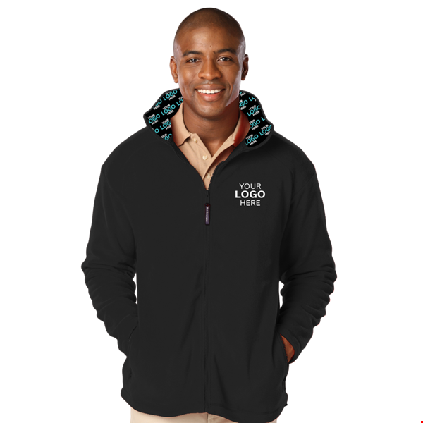 YOUR LOGO HERE MENS POLAR FLEECE JACKET BLACK 2 EXTRA LARGE SOLID